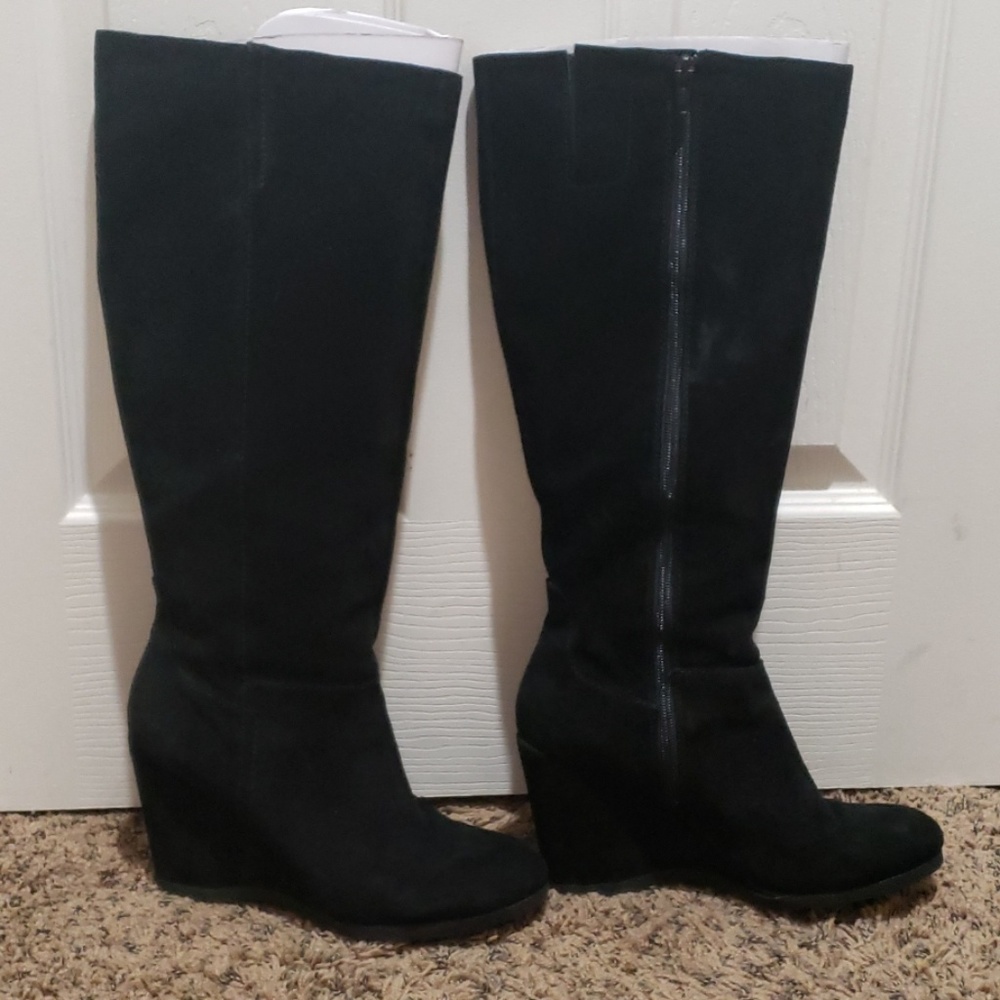 Nine West round toe wedge heel boots